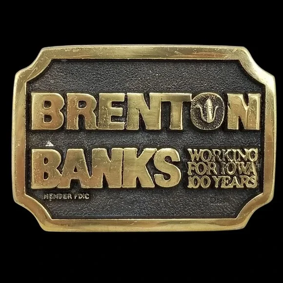 Vintage Brenton Banks Brass Belt Buckle Working For Iowa 100 Years‎
